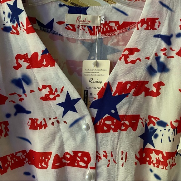 Woman’s Shorts Sleeve Button Down Tie Front Top~Patriot,USA,America,4th July,Etc - Picture 5 of 11